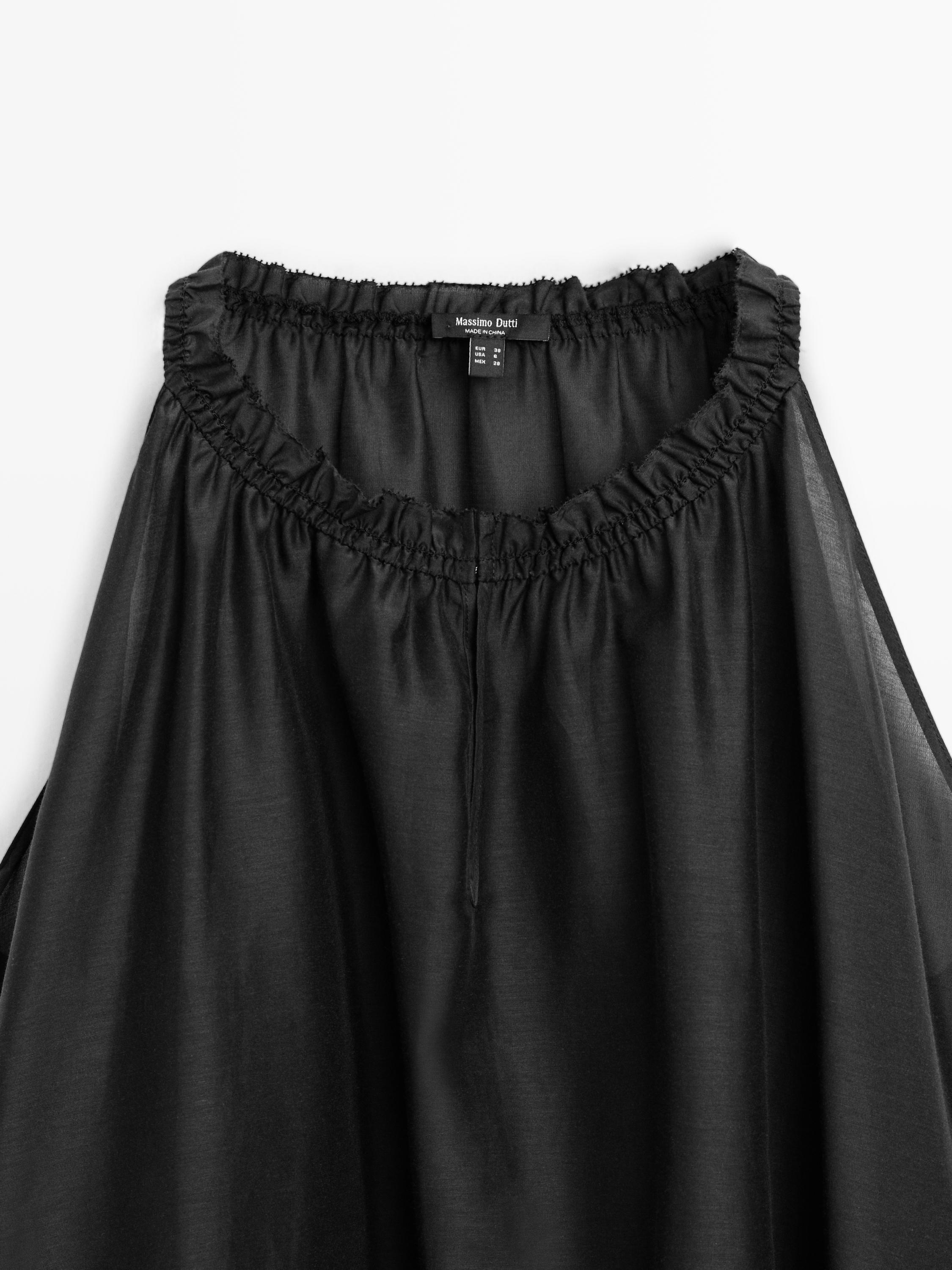 Top à col froncé en coton mélangé